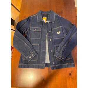 Carhartt NWT Womens New M Denim Chore Coat Jacket Jean Blue Pockets Logo Relaxed